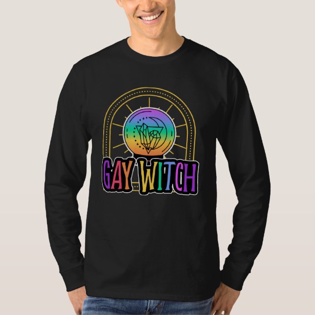 Gay Witch Crystals Wicca Witchcraft Satanic Mystic T Shirt (Framsida)