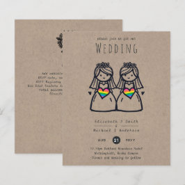 Gay Women Bröllop Tecknad Grooms Roligt Handritad