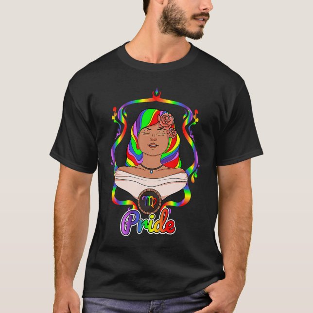 Gay Zodiac LGBTQ Zodiac Sign Virgo Rainbow Pride T Shirt (Framsida)