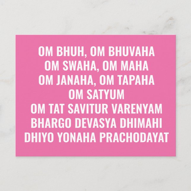 Gayatri Long Form Rosa Vit Sanskrit Mantra Vykort (Framsida)