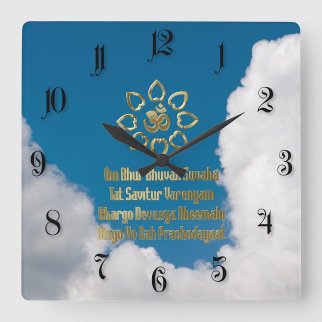 Gayatri mantra fyrkantig klocka (Framsida)