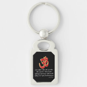 Gayatri mantra rektangulärt silverfärgad nyckelring