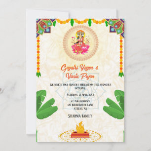 Gayatri Yagna Vastu Pujan Hindu Indian Blommigt Inbjudningar