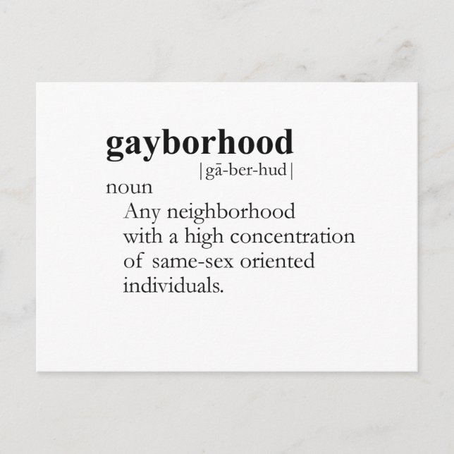 GAYBORHOOD (definition) Vykort (Framsida)