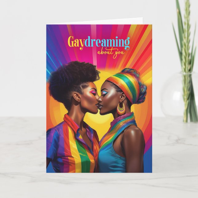 Gaydreaming African American Lesbisk Rainbow Kärle Kort (Framsida)