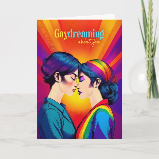 Gaydreaming Asian American Lesbisk Rainbow Kärlek Kort (Framsida)