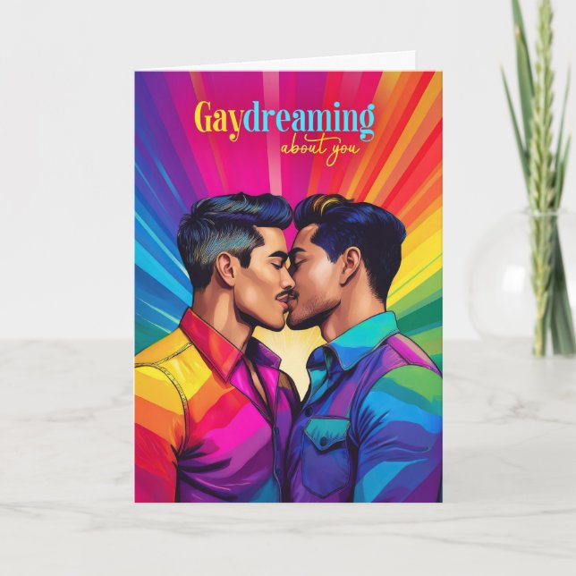 Gaydreaming Latin American Gay Couple Rainbow Kärl Kort (Framsida)