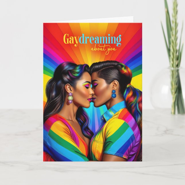 Gaydreaming Latin American Lesbisk Rainbow Kärlek Kort (Framsida)