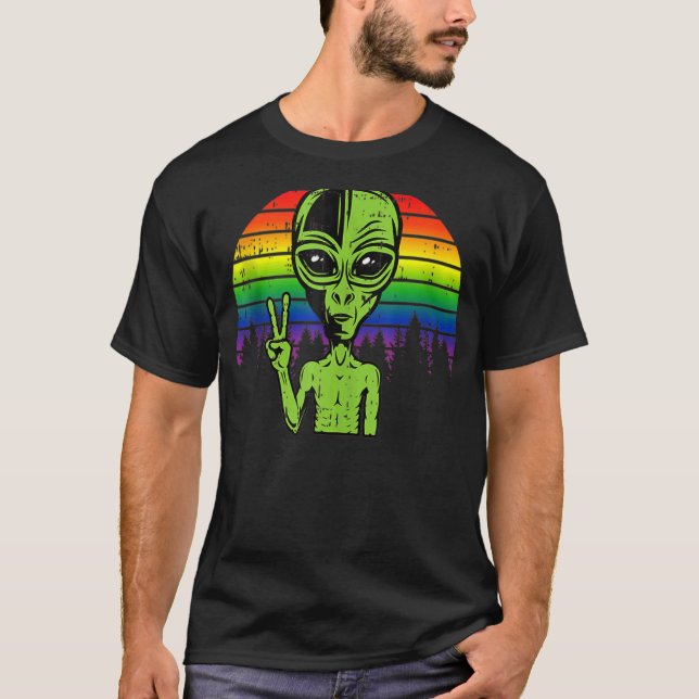Gaylien Alien Lgbt Gay pride Rainbow Flagga Ufo T Shirt (Framsida)