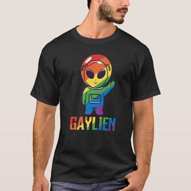 Gaylien Gay Alien Pride Astronaut Lgbt Rainbow T Shirt (Framsida)