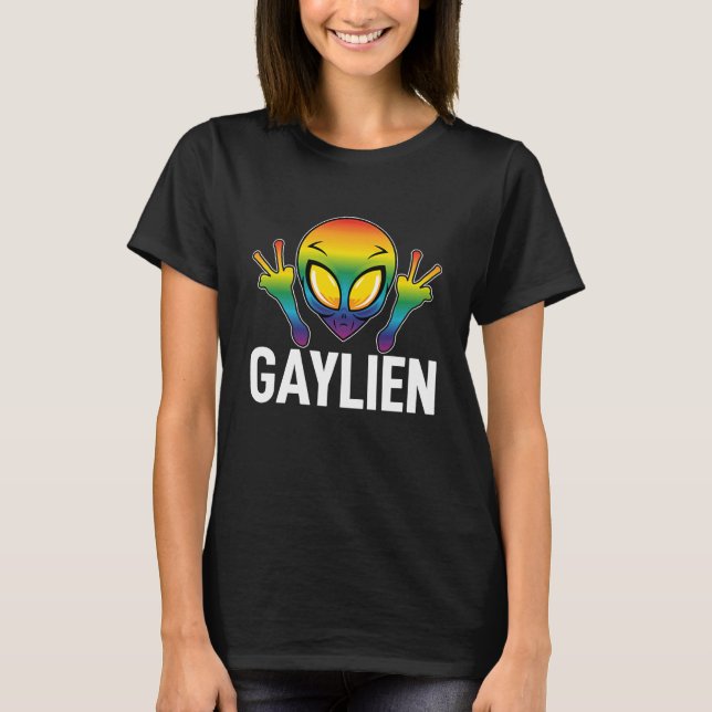 Gaylien Gay Alien We are all Human Rainbow Colour T Shirt (Framsida)