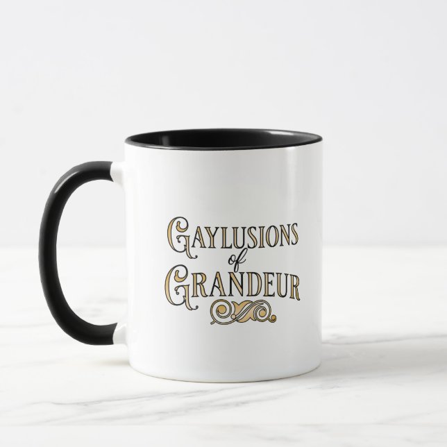 Gaylusions of Grandeur funny gay pun mug Mugg (Vänster)