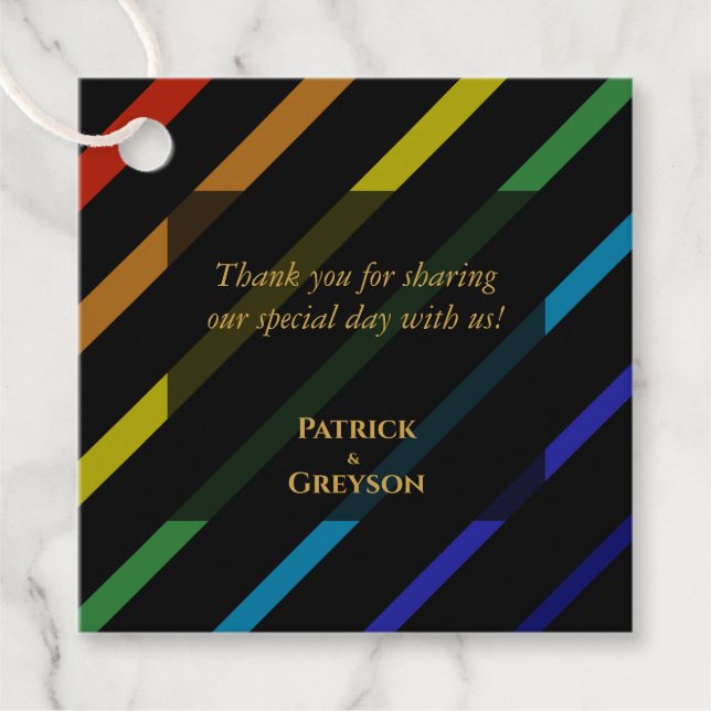 Gaymans bröllop Elegant regnbåge tack Gåvor Etiketter (Framsida)