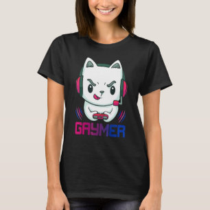 Gaymer Cat Gamer Bisexuality Flagga Bisexual Pride T Shirt