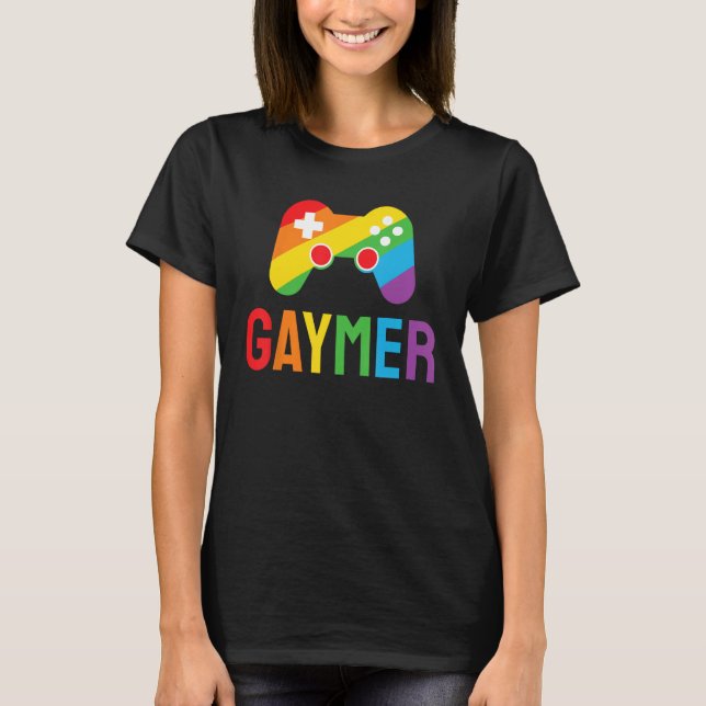 Gaymer Funny Gaming Lover LGBTQ+ Gay Gamer Rainbow T Shirt (Framsida)