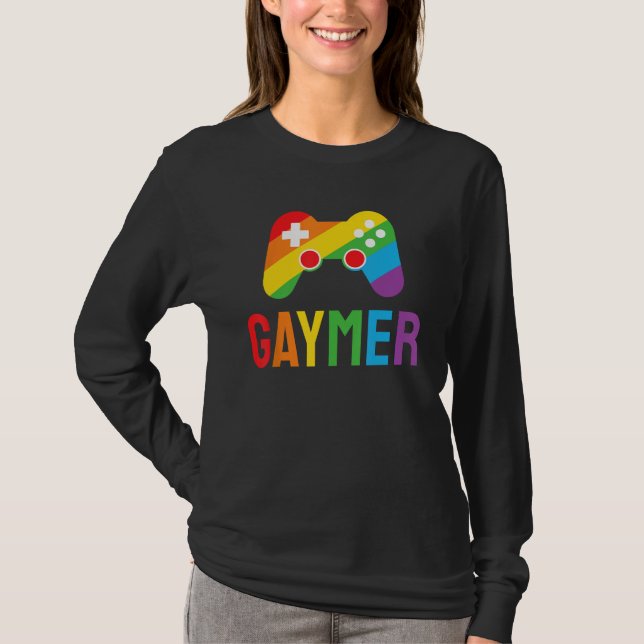 Gaymer Funny Gaming Lover LGBTQ+ Gay Gamer Rainbow T Shirt (Framsida)