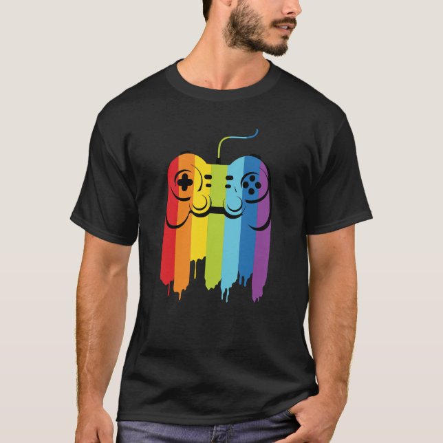 Gaymer Gamer Modern Rainbow-styrenhet för HBT-Prid T Shirt (Framsida)