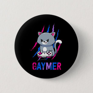 Gaymer Geek Pride Lgbt Video Game Älskare Gift Cat Knapp