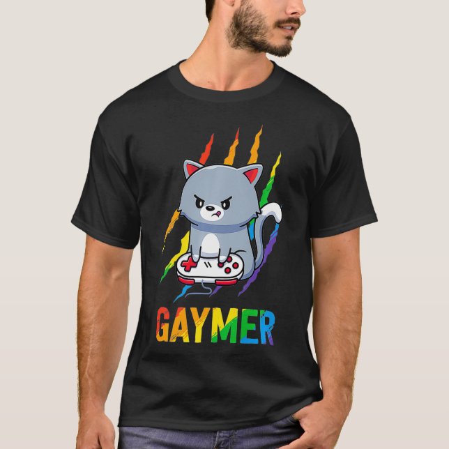 Gaymer LGBT Cat Pride Regnbåge Videospel Älskare G T Shirt (Framsida)