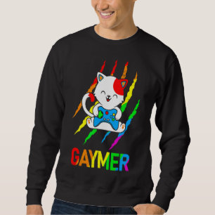 Gaymer Lgbt Cat-Pridet Regnbåge Video Game Lång Ärmad Tröja