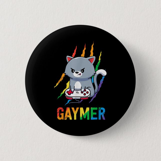 Gaymer LGBT Cat Pridet Regnbåge Videospel Älskare  Knapp (Framsida)