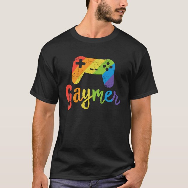 Gaymer LGBT Rainbow Pride Parade March Rally Gamer T Shirt (Framsida)