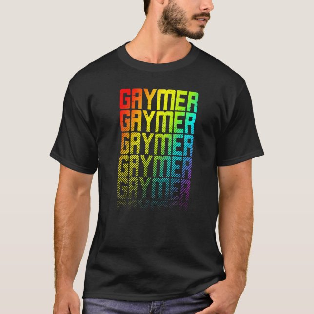 Gaymer Lgbtq+ Rainbow Gay pride texttoningsgrafik T Shirt (Framsida)