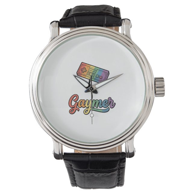 Gaymer Rainbow Gamer Vector Shirt Design_1 Armbandsur (Framsida)