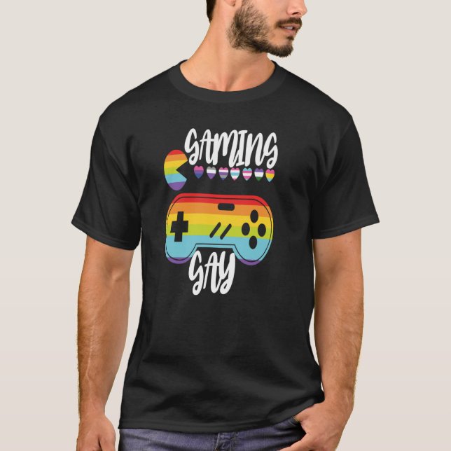 Gayming gay Controller i regnbåge färg för gami T Shirt (Framsida)