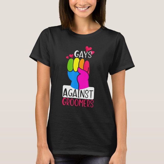 Gays against Groomers Gradien Groom Hundar not Kid T Shirt (Framsida)