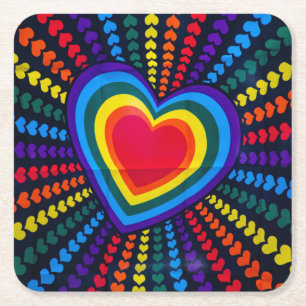Gays Färg Heart Rainbow Mönster Homosexual Diffe Underlägg Papper Kvadrat