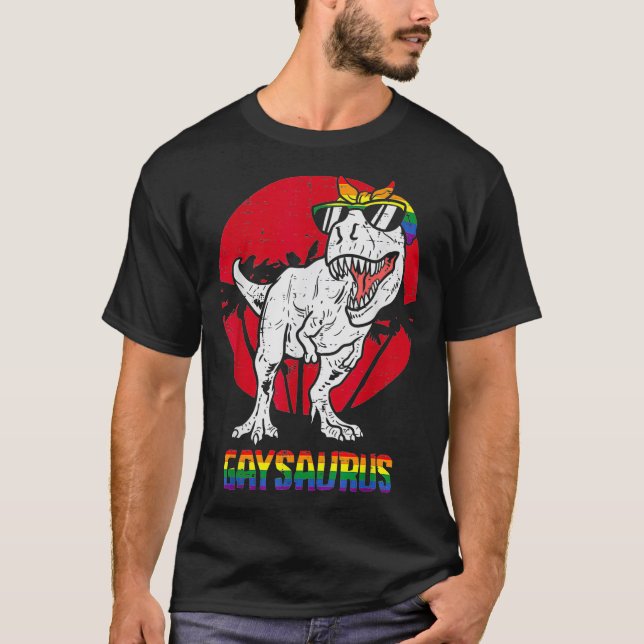Gaysaurus Dinosaur Lesbisk TRex HBT TQ Rainbow Gay T Shirt (Framsida)