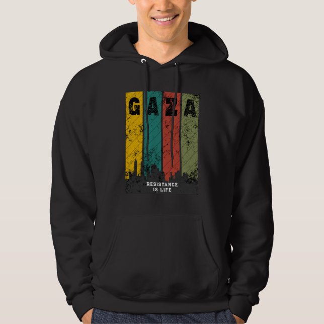 GAZA Vintage Distressed Hoodie | Solidaritet (Framsida)