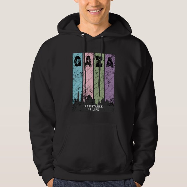 GAZA Vintage slitad hoodie | Solidaritet (Framsida)