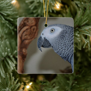 Gazaremsan African Grått Parrot Julgransprydnad Keramik