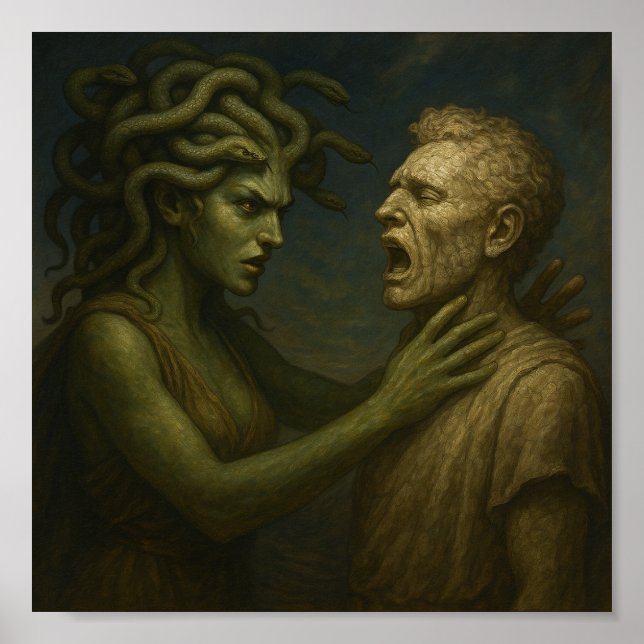 Gaze som avslutar-Medusa Turning Man till Stone Poster (Framsidan)