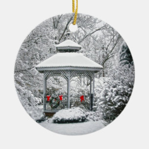 Gazebo i snön julgransprydnad keramik