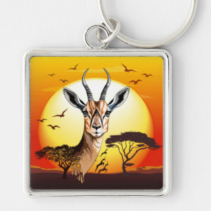 Gazelle African Antelope Vild Animal Fyrkantig Silverfärgad Nyckelring