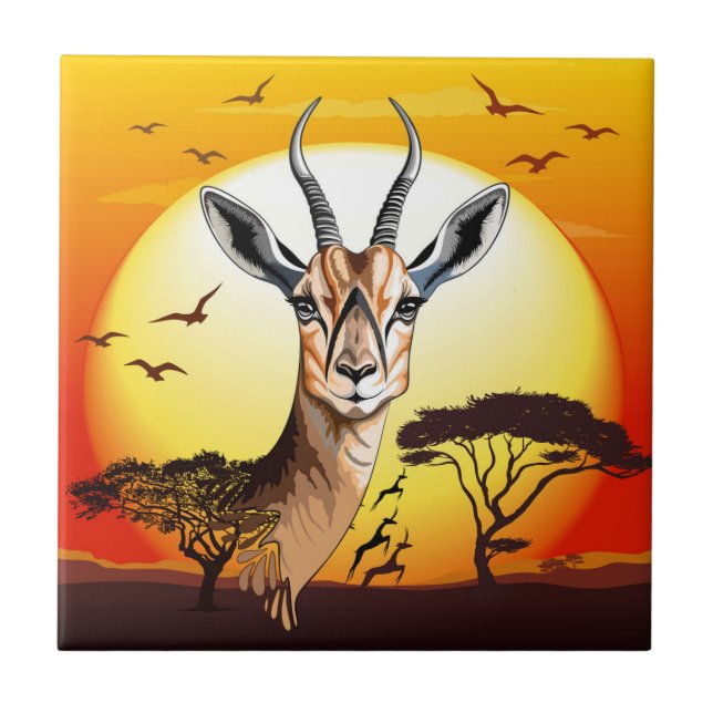 Gazelle African Antelope Vild Animal Kakelplatta (Framsidan)
