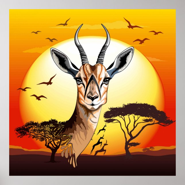 Gazelle African Antelope Vild Animal Poster (Framsidan)