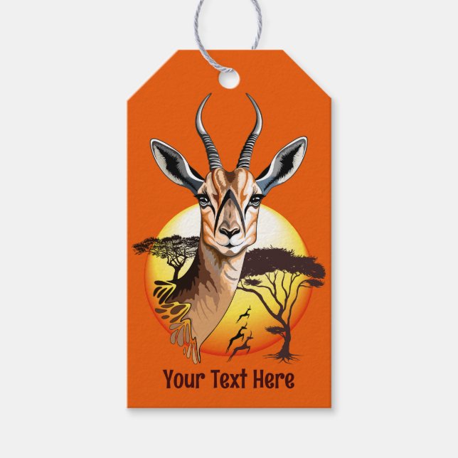 Gazelle African Antelope Vild Animal Presentetikett (Framsidan)