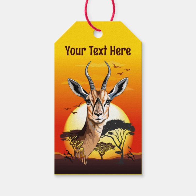 Gazelle African Antelope Vild Animal Presentetikett (Framsidan)