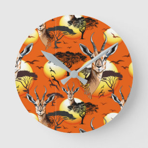Gazelle African Antelope Vild Animal Rund Klocka
