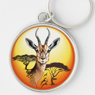 Gazelle African Antelope Vild Animal Rund Silverfärgad Nyckelring
