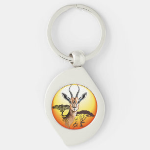 Gazelle African Antelope Vild Animal Swirl Silverfärgad Nyckelring