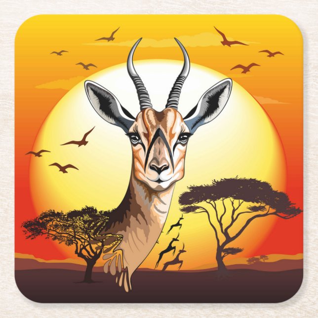 Gazelle African Antelope Vild Animal Underlägg Papper Kvadrat (Framsidan)