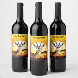 Gazelle African Antelope Vild Animal Vinflaska Etikett