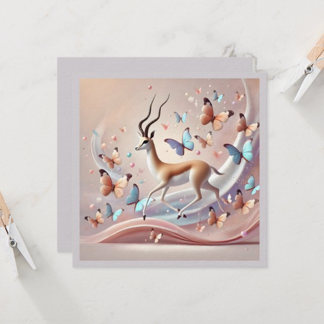 Gazelle and Butterflies Fantasy Art Inbjudningar (Fram/Back In Situ)