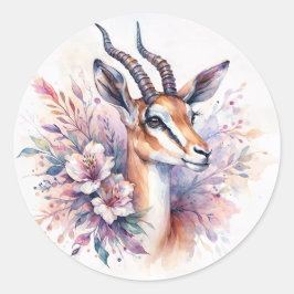 Gazelle Floral Watercolor Runt Klistermärke