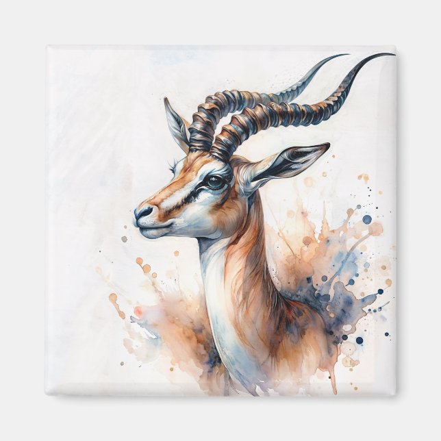 Gazelle Head Watercolor Porträtt Magnet (Framsidan)